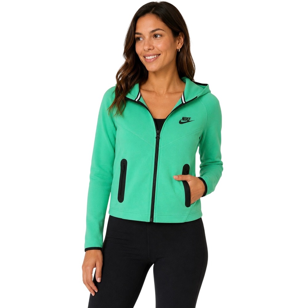 Nike Sportswear Tech Fleece Full Zip Hoodie Green Jacket Womens Size M